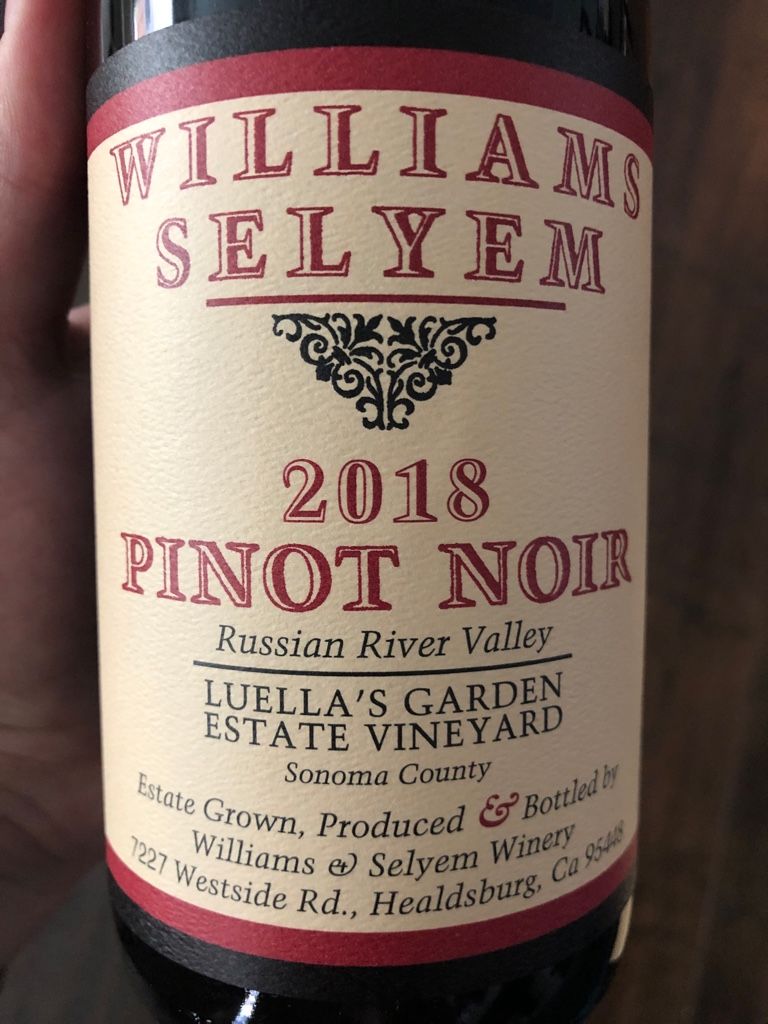 Williams Selyem Pinot Noir Luella S Garden Estate Vineyard Usa