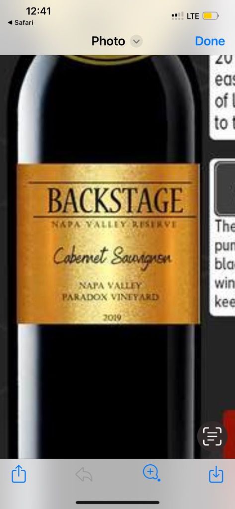 Backstage Cabernet Sauvignon Reserve Paradox Vineyard Usa