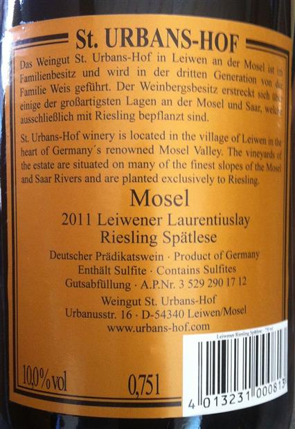 Nik Weis St Urbans Hof Leiwener Laurentiuslay Riesling Sp Tlese