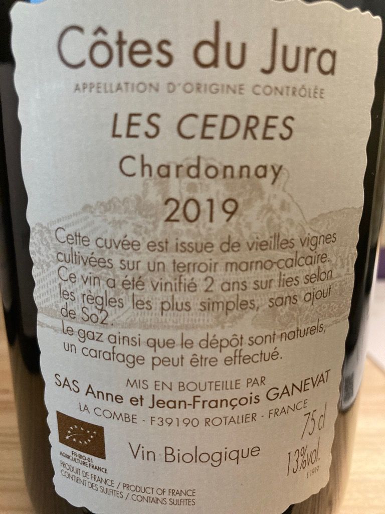 2020 Anne et Jean Francois Ganevat Côtes du Jura Les Cedres France