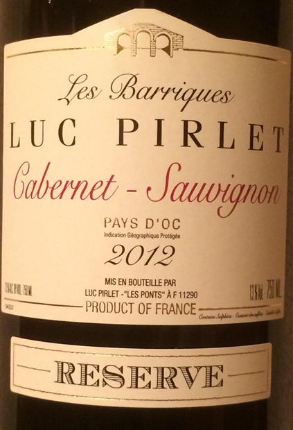 2012 Luc Pirlet Cabernet Sauvignon Vin De Pays D Oc Les Barriques