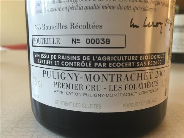 2006 Domaine d'Auvenay (Lalou Bize-Leroy) Puligny-Montrachet 1er