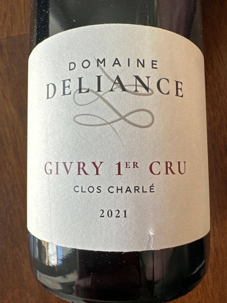 2021 Domaine Déliance Givry 1er Cru Clos Charlé France Burgundy Côte Chalonnaise Givry 1er