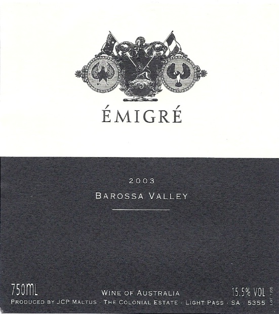 2003 The Colonial Estate Emigré, Australia, South Australia, Barossa