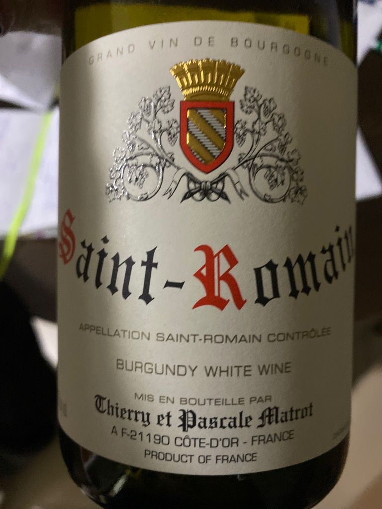 2019 Domaine Matrot SaintRomain Blanc, France, Burgundy, Côte de Beaune, SaintRomain