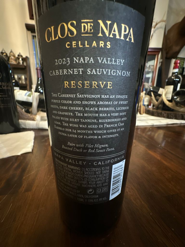 2019 Clos de Napa Cellars Cabernet Sauvignon Reserve Napa Valley