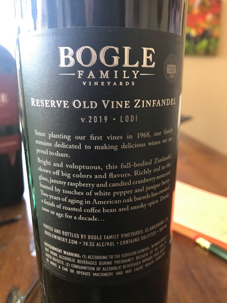 2019 Bogle Vineyards Zinfandel Reserve Old Vine, USA, California