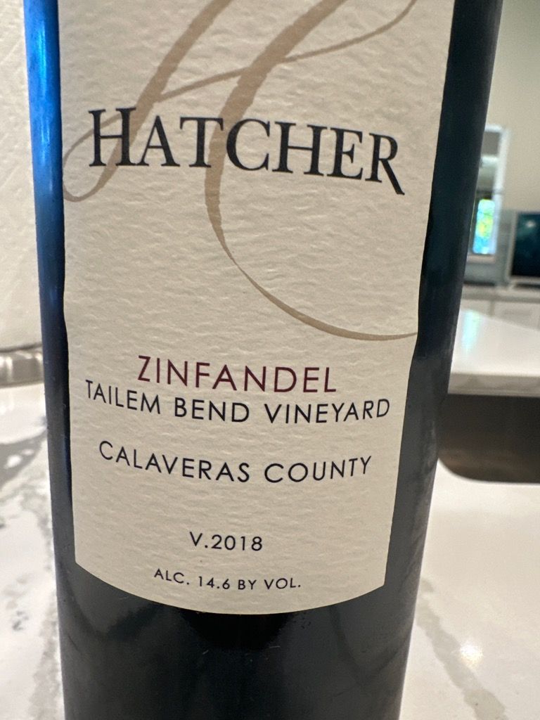 2018 Hatcher Winery Zinfandel Tailem Bend Vineyards, USA, California