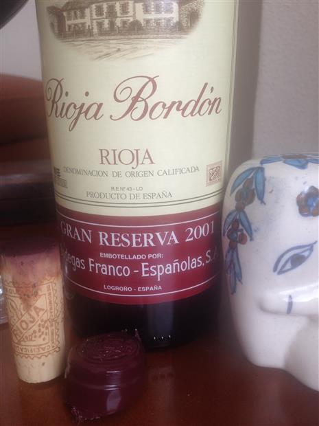 2001 Bodegas Franco-Españolas Rioja Bordón Gran Reserva, Spain, La ...