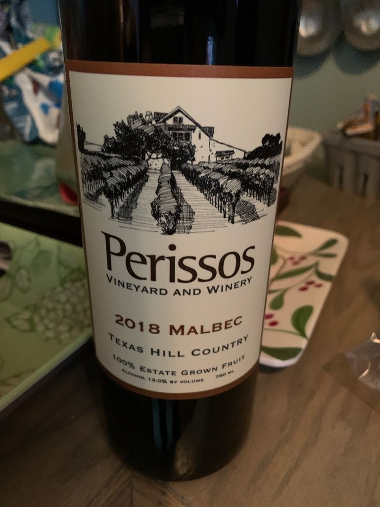 2018 Perissos Vineyard and Winery Malbec, USA, Texas, Texas Hill