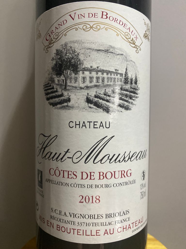 2018 Château Haut Mousseau, France, Bordeaux, Côtes de Bourg