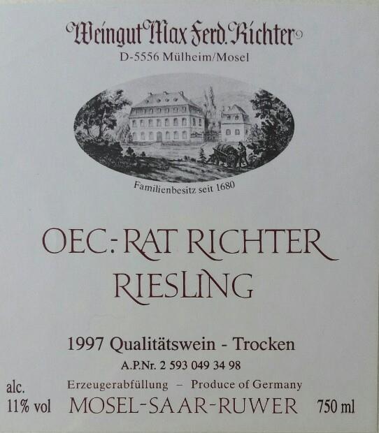 1997 Weingut Max Ferd Richter Riesling Qualit tswein Trocken Oec Rat 