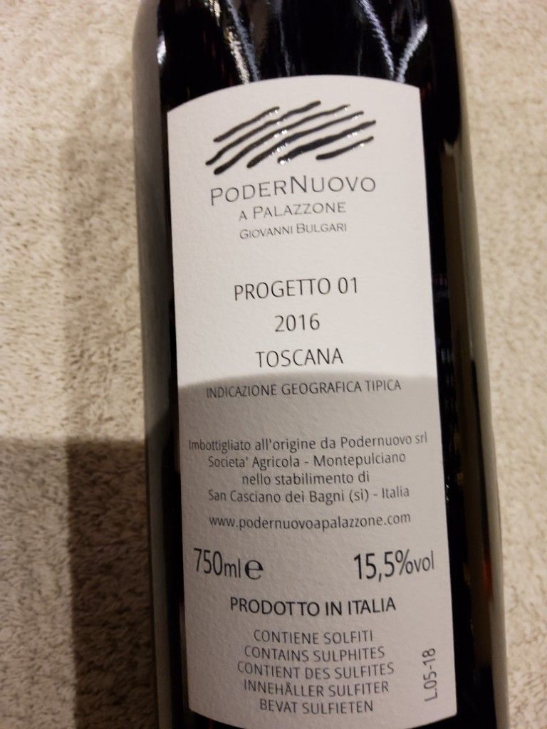 2016 Paolo and Giovanni Bulgari Progetto 01 PoderNuovo A Palazzone Toscana  IGT, Italy, Tuscany, Toscana IGT - CellarTracker