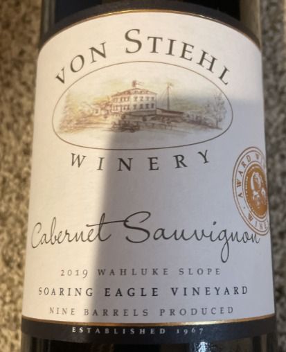 2019 Von Stiehl Cabernet Sauvignon Soaring Eagle Vineyard Wahluke Slope ...