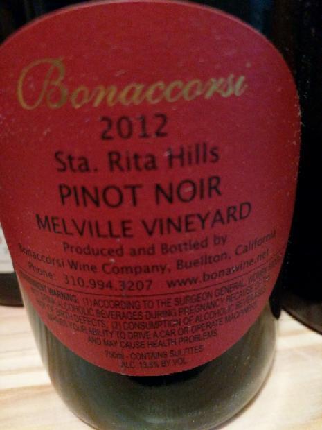 2012 Bonaccorsi Pinot Noir Melville Vineyard Sta. Rita Hills, USA ...