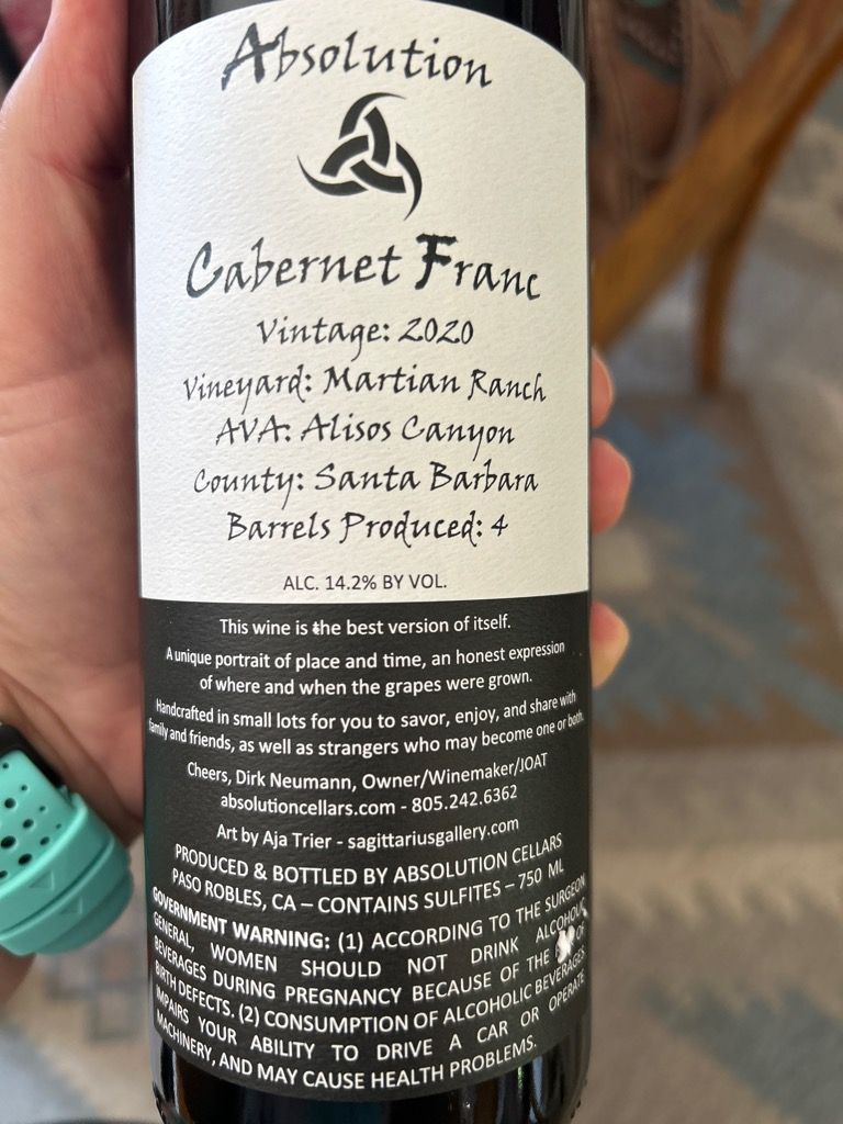 2021 Absolution Cellars Cabernet Franc Martian Ranch, USA, California ...