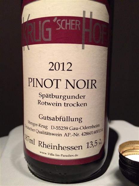 2012 Krug'scher Hof Pinot Noir Spätburgunder trocken, Germany ...