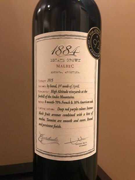 2015 Bodegas Escorihuela Gascón Malbec 1884 Estate Grown, Argentina ...