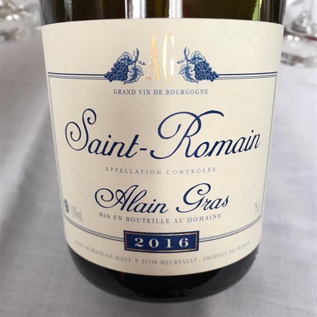 2016 Alain Gras SaintRomain Blanc, France, Burgundy, Côte de Beaune, SaintRomain CellarTracker