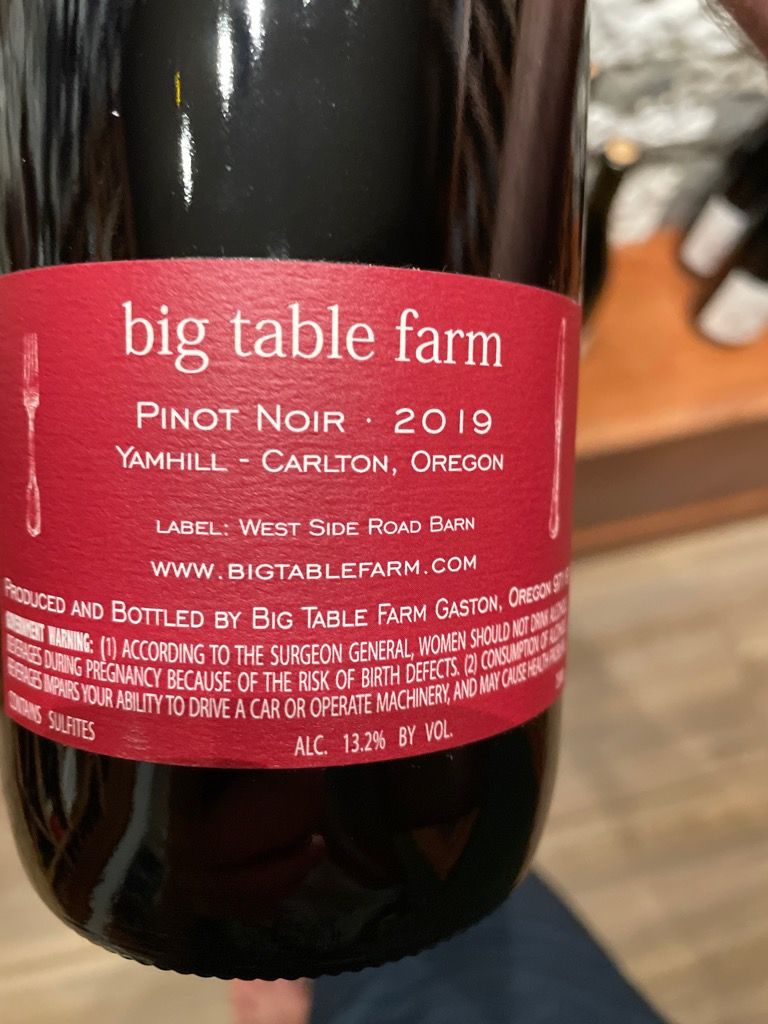 2019 Big Table Farm Pinot Noir YamhillCarlton, USA, Oregon, Willamette Valley, YamhillCarlton