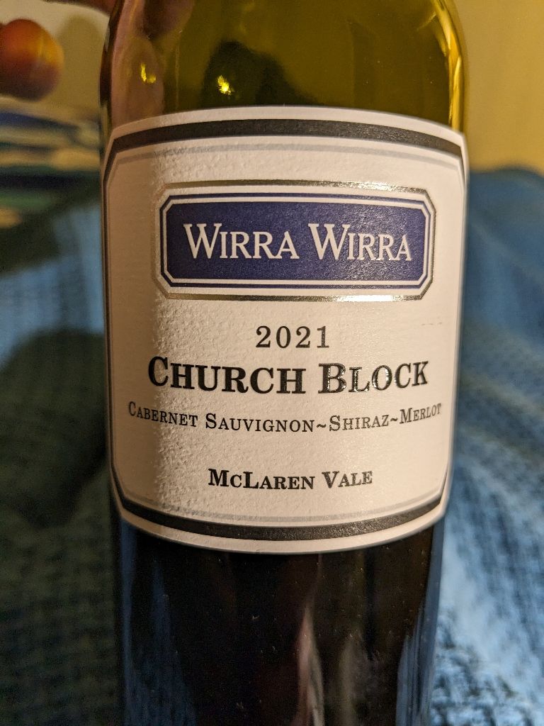 2021 Wirra Wirra Church Block Cabernet Sauvignon Shiraz Merlot ...