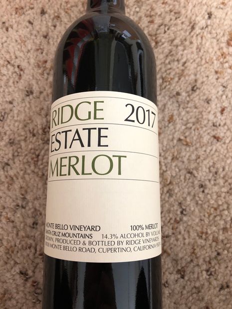 2017 Ridge Merlot Estate, USA, California, Santa Cruz Mountains ...