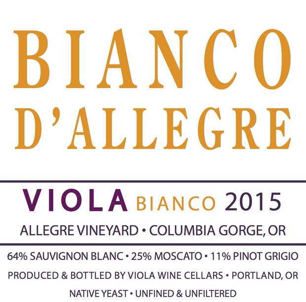 2014 Viola Wine Cellars Bianco D'Allegre Allegre, USA, Oregon