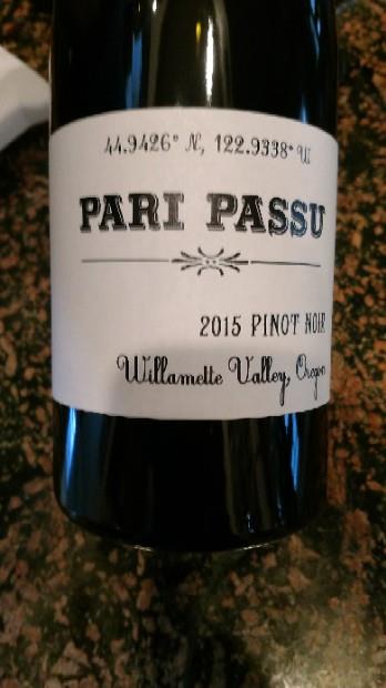 2015 Pari Passu Pinot Noir, USA, Oregon, Willamette Valley - CellarTracker