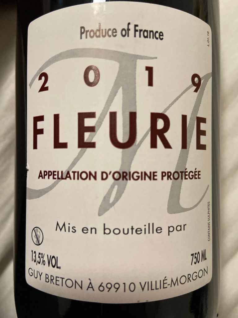 2019 Guy Breton Fleurie, France, Burgundy, Beaujolais, Fleurie ...