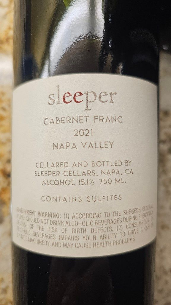 2021 Sleeper Cabernet Franc, USA, California, Napa Valley - CellarTracker