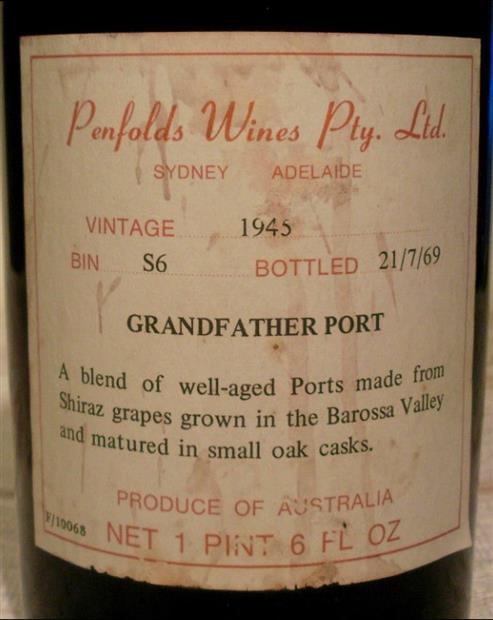 1945 Penfolds Bin S6 Grandfather Port - CellarTracker