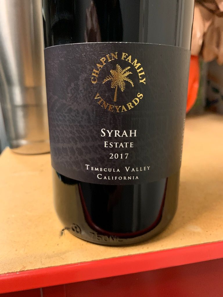 2017 Chapin Syrah Estate, USA, California, South Coast, Temecula Valley ...