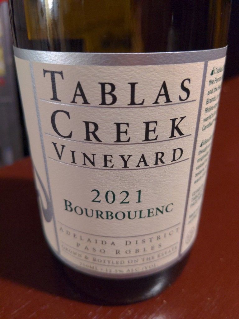 2021 Tablas Creek Bourboulenc, USA, California, Central Coast, Paso Robles Adelaida District