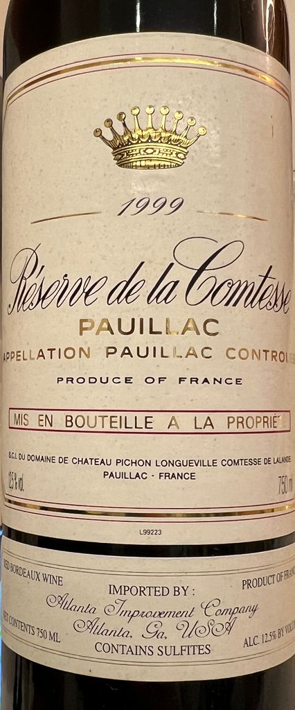 1999 Château Pichon Longueville Comtesse de Lalande Réserve de la