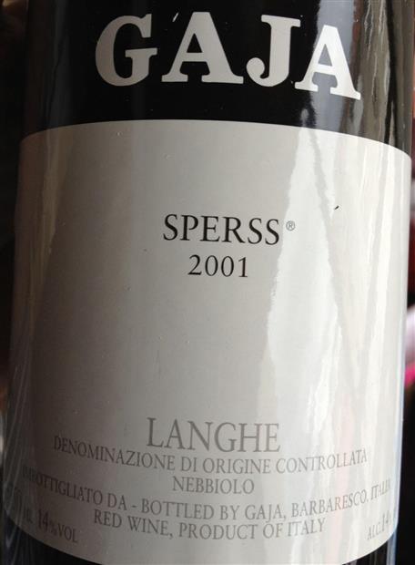 2001 Gaja Langhe Nebbiolo Sperss, Italy, Piedmont, Langhe, Langhe 