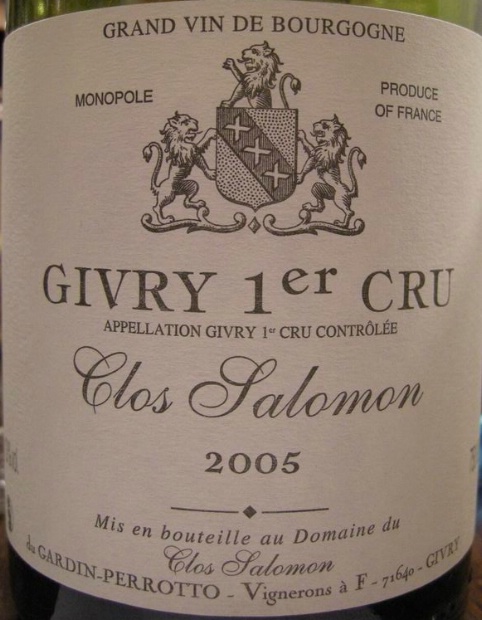 2005 Clos Salomon Givry 1er Cru Clos Salomon, France, Burgundy, Côte Chalonnaise, Givry Cru