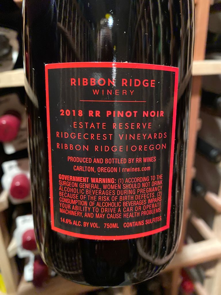 2018 Ribbon Ridge Winery Pinot Noir Ridgecrest Vineyards, USA, Oregon ...