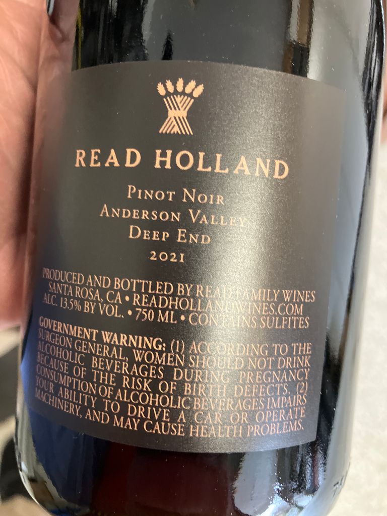 Pinot Reading 2022 Read Holland Pinot Noir Deep End, USA, California, North Coast ...