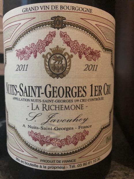 2011 S. Javouhey Nuits St. Georges 1er Cru La Richemone