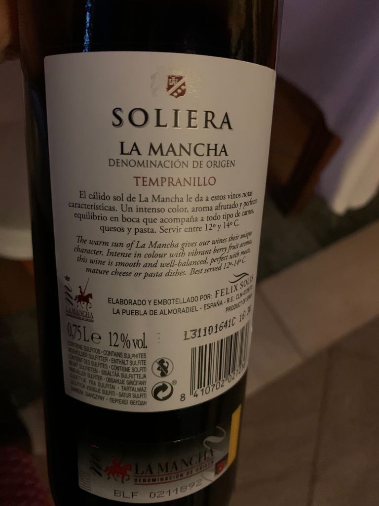 N.V. Felix Solis Tempranillo La Mancha Soliera - CellarTracker