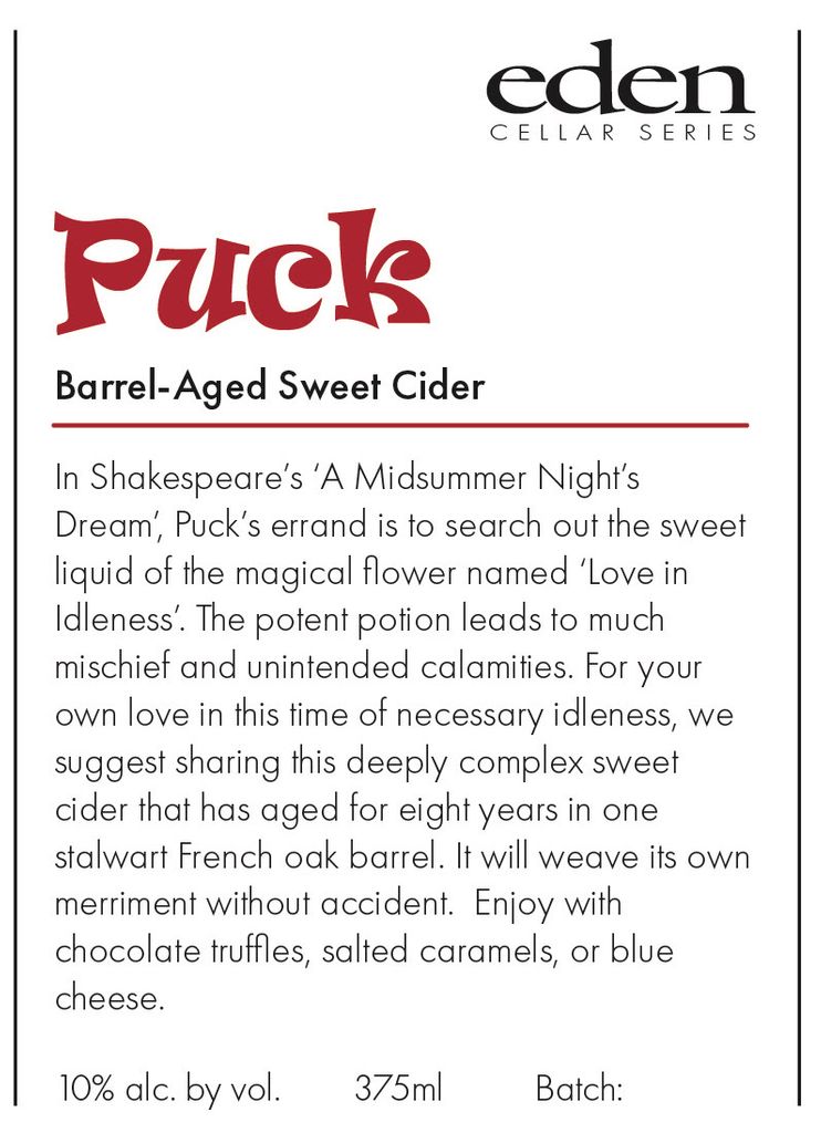 NV Eden Ice Cider Co. Puck, USA, Vermont CellarTracker