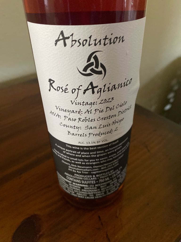 2023 Absolution Cellars Aglianico Rosé al pie del cielo, USA ...
