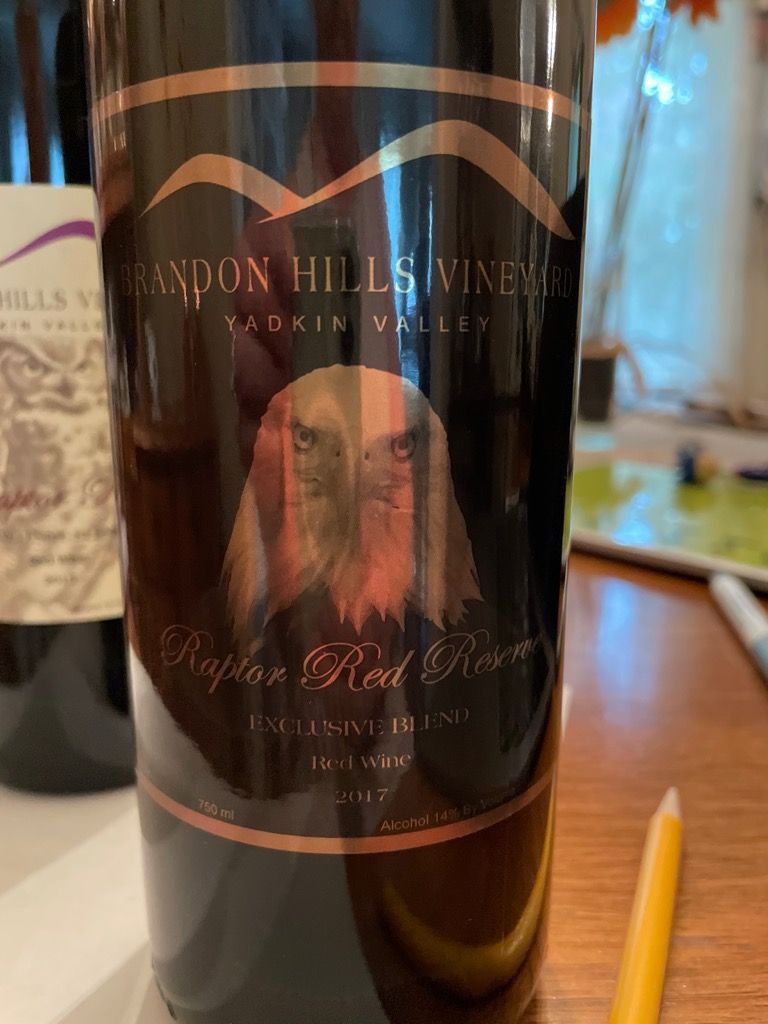 2019 Brandon Hills Vineyard Raptor Red, USA, North Carolina, Yadkin
