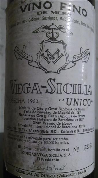 1960 Bodegas Vega-Sicilia Ribera del Duero Único, Spain, Castilla 