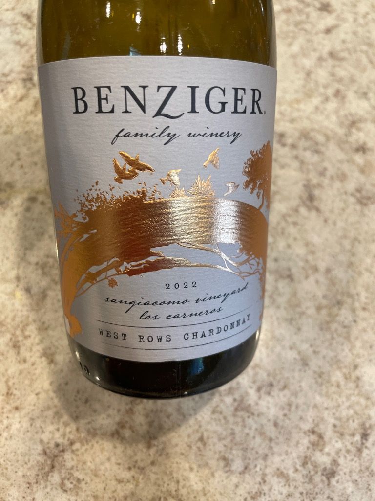 2022 Benziger Family Winery Chardonnay West Rows Sangiacomo Vineyard ...