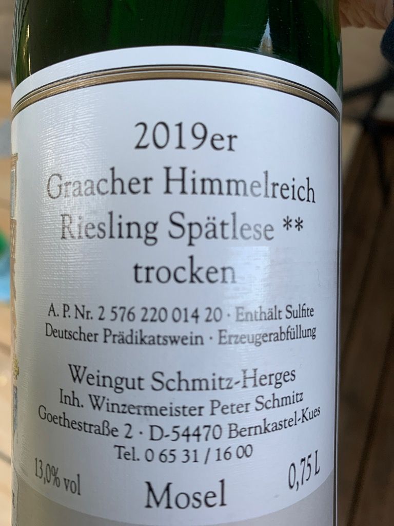 Robert Schmitz Herges Bernkastel Kueser Weisenstein Riesling Sp Tlese Trocken Germany