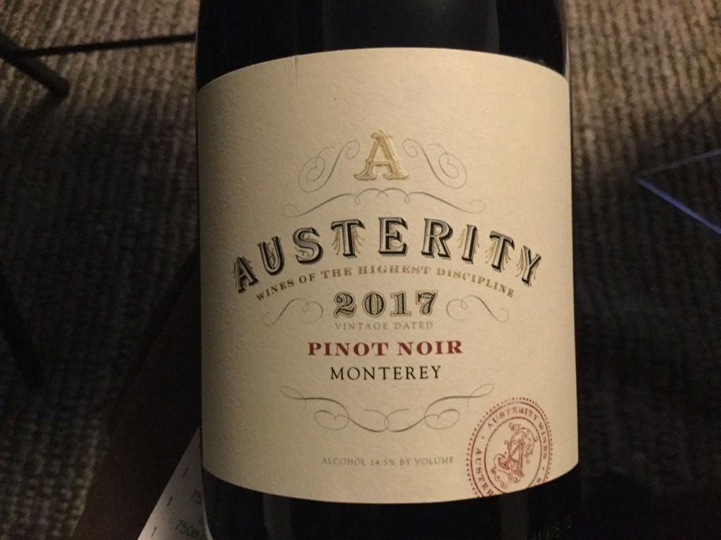 2018 Austerity Pinot Noir Monterey, USA, California, Central Coast ...