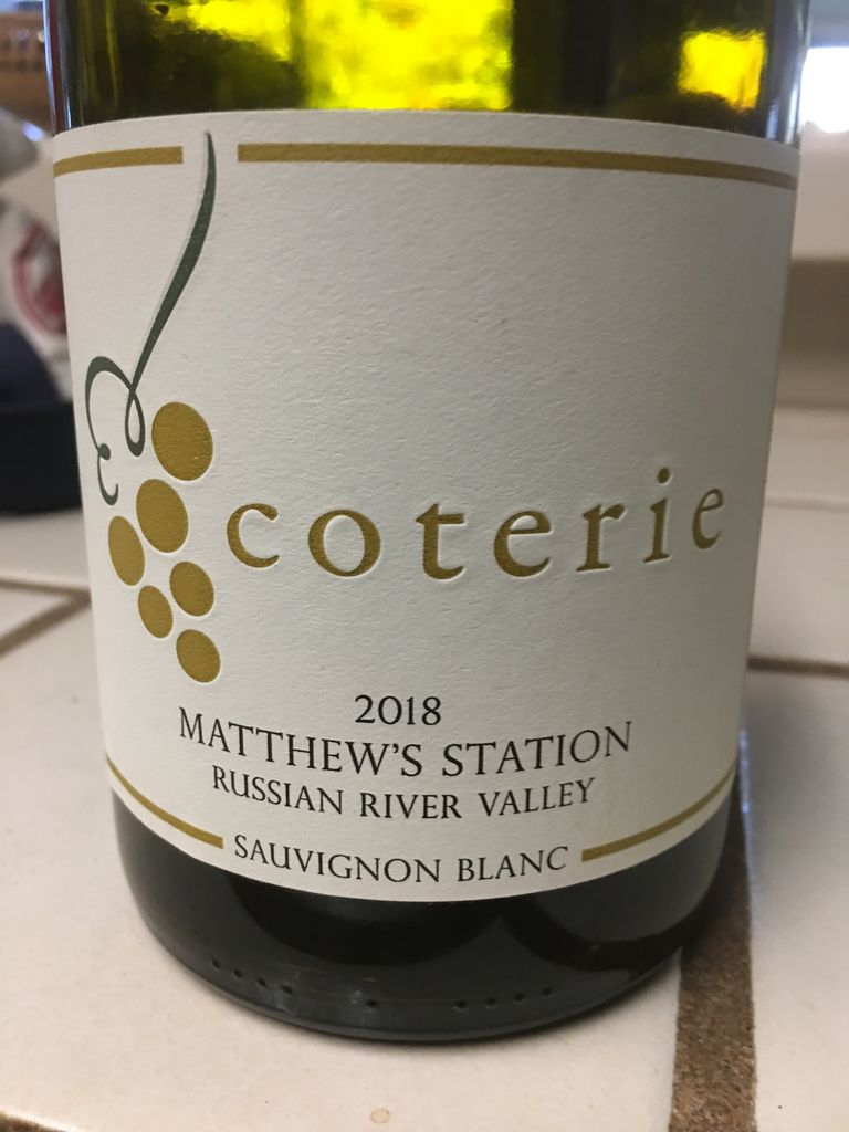 2019 Coterie Cellars Sauvignon Blanc Matthews Station, USA, California