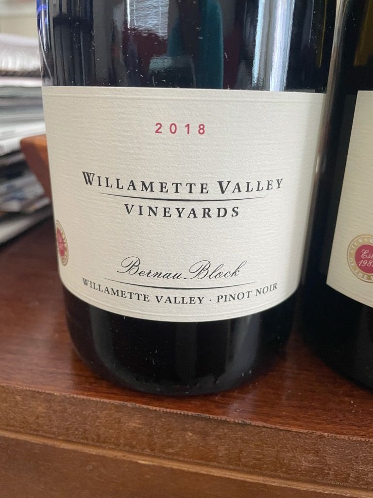 2018 willamette valley vineyards pinot noir bernau block usa oregon