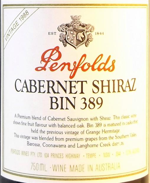1988 Penfolds Bin 389 - CellarTracker